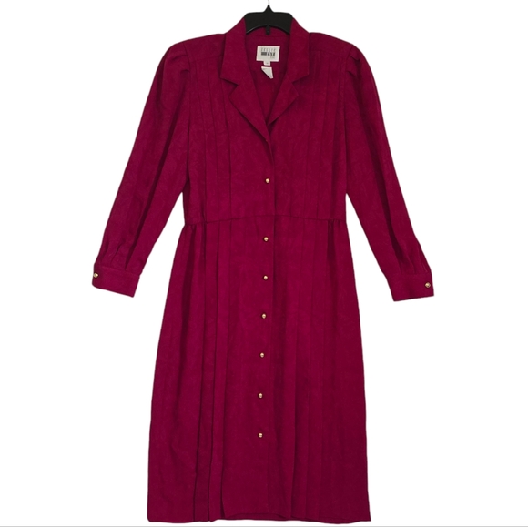 Leslie Fay Dresses & Skirts - Vintage Leslie Fay Petite Dress 10 Red Fuchsia Pleat Button Down Long Sleeve